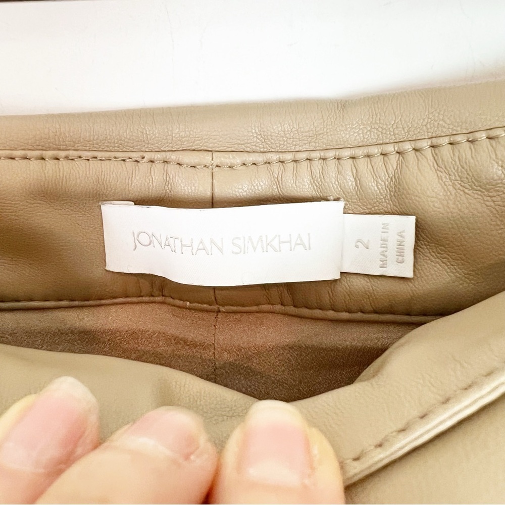 JONATHAN SIMKHAI TESSA TAN FAUX LEATHER PANTS WITH TIE BELT WOMENS SZ 2 - Picture 4 of 7